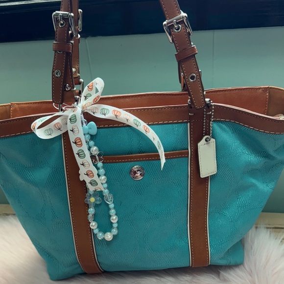 Coach Handbags - Coach VINTAGE FALL Turquoise and Tan Shoulder Bag